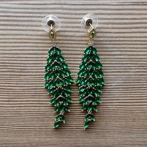 Elegant 14k Gold Plated Green Drop Earrings